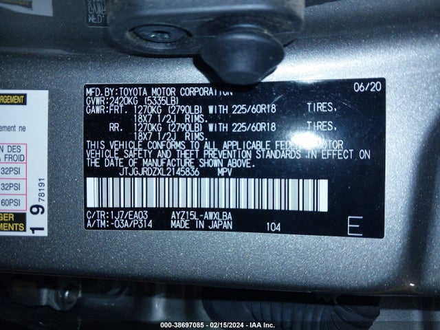 Lexus NX 300H 2020 JTJGJRDZXL2145836 Image 9