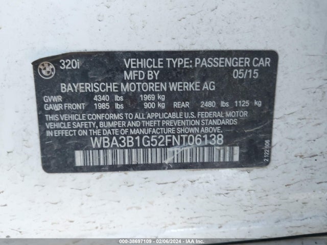 BMW 320i 2015 WBA3B1G52FNT06138 Image 9
