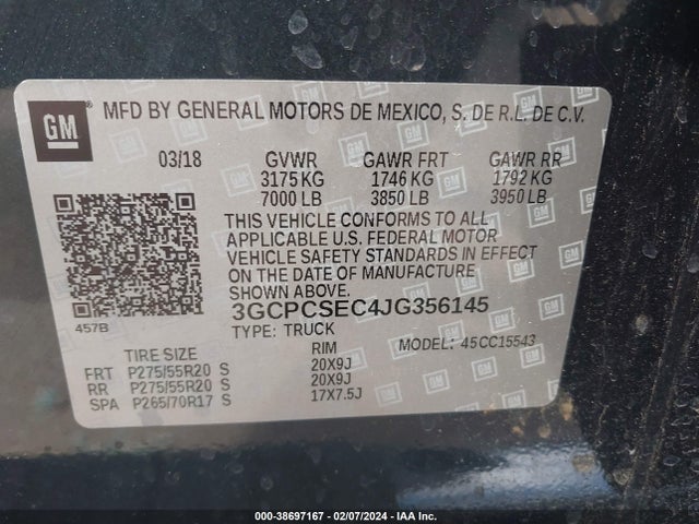 Chevrolet Silverado 1500 1lz 2018 3GCPCSEC4JG356145 Image 9