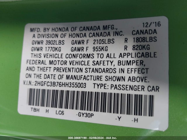 Honda Civic Ex-l 2017 2HGFC3B76HH355003 Image 9