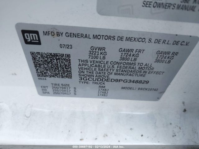 3GCUDDED9PG348829 Chevrolet Silverado 1500 4wd  Standard Bed Lt