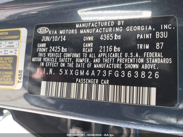 KIA Optima Lx 2015 5XXGM4A73FG363826 Image 9