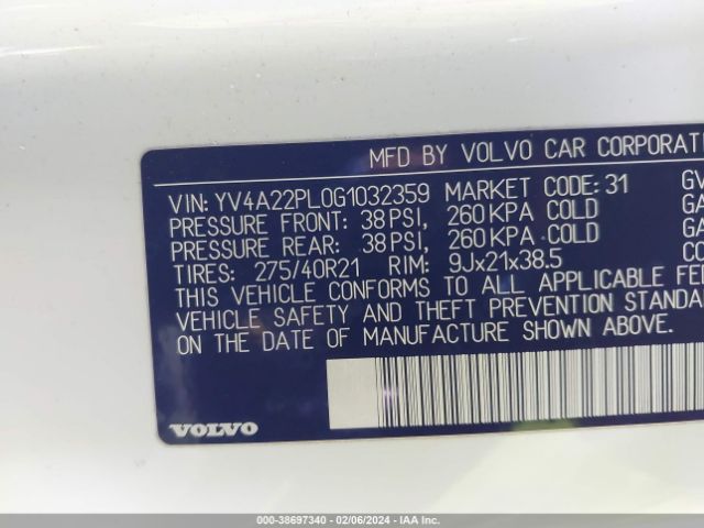 YV4A22PL0G1032359 Volvo Xc90 T6 Inscription