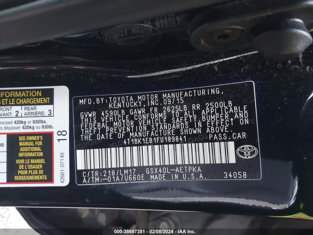 Toyota AVALON LIMITED 2015 4T1BK1EB1FU189841 Image 9