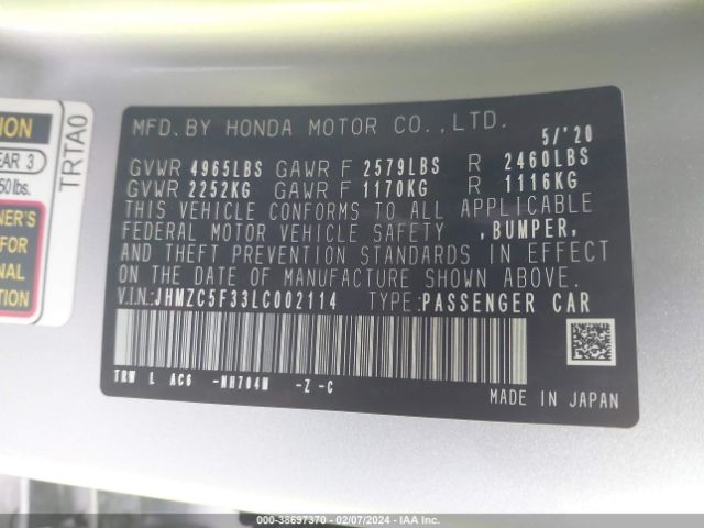 JHMZC5F33LC002114 Honda Clarity Plug-in Hybrid Touring