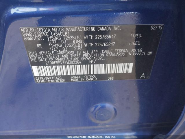 2T3RFREV4FW302264 Toyota Rav4 Xle
