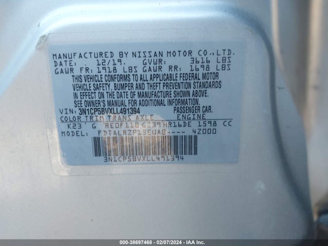 Nissan Kicks S Xtronic Cvt 2020 3N1CP5BVXLL491394 Image 9