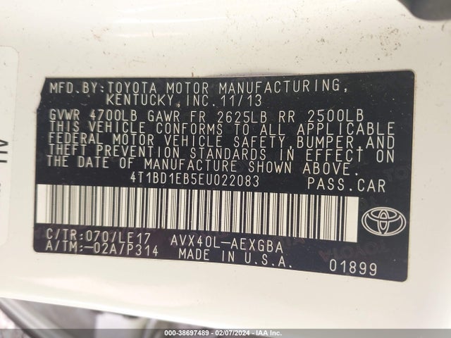 Toyota Avalon Hybrid Xle Touring 2014 4T1BD1EB5EU022083 Image 9