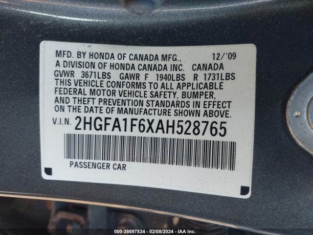2010 HONDA CIVIC LX-S VIN: 2HGFA1F6XAH528765