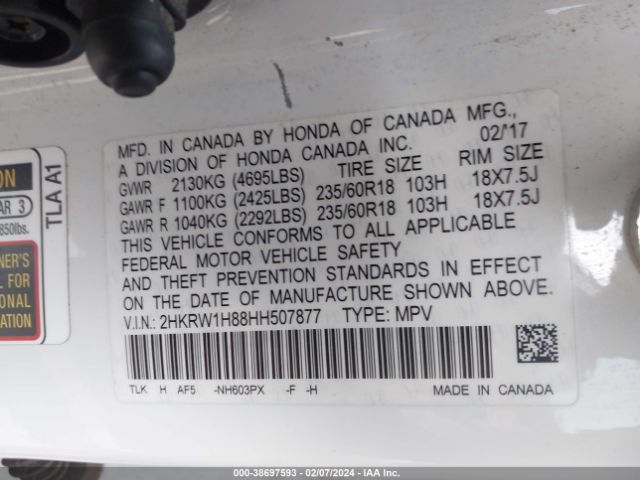 2HKRW1H88HH507877 Honda Cr-v Ex-l/ex-l Navi