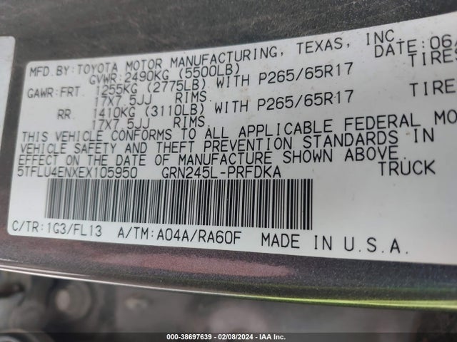Toyota Tacoma Base V6 2014 5TFLU4ENXEX105950 Image 9