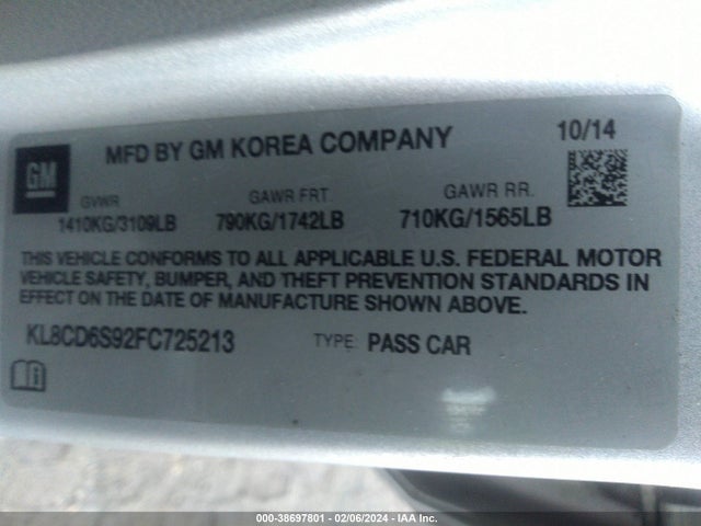 Chevrolet Spark 1lt Cvt 2015 KL8CD6S92FC725213 Image 9