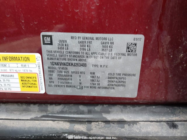 Chevrolet Traverse 2lt 2017 1GNKVHKDXHJ263408 Image 9