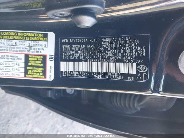 Toyota Corolla S Plus 2016 2T1BURHEXGC524502 Image 9