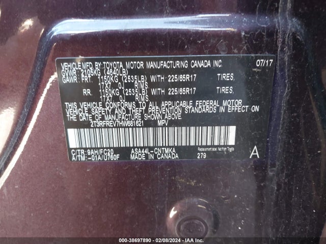 Toyota Rav4 Xle 2017 2T3RFREV7HW681621 Image 9