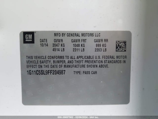 Chevrolet MALIBU 1LT 2015 1G11C5SL9FF204987 Image 9