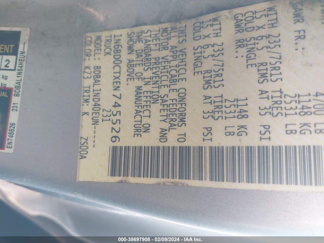 Nissan FRONTIER S 2014 1N6BD0CTXEN745526 Image 9