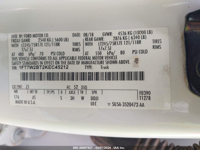Ford F-250 Xl 2019 1FT7W2BT2KEC45212 Image 9