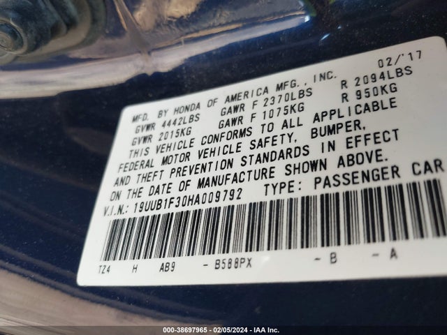 Acura TLX 2017 19UUB1F30HA009792 Image 9