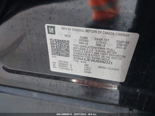 Chevrolet EQUINOX LT 2018 2GNAXJEV0J6342221 Image 9