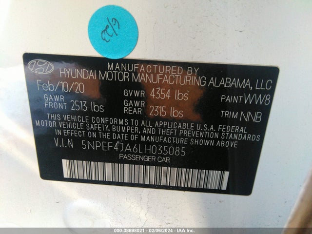 Hyundai SONATA SEL 2020 5NPEF4JA6LH035085 Image 9
