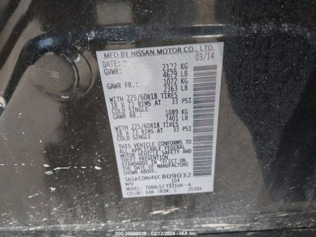 5N1AT2MV4EC809032 Nissan Rogue Sl