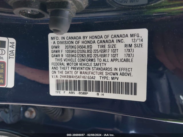Honda CR-V EX 2015 2HKRM4H54FH616542 Image 9