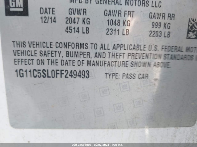 Chevrolet MALIBU 1LT 2015 1G11C5SL0FF249493 Image 9