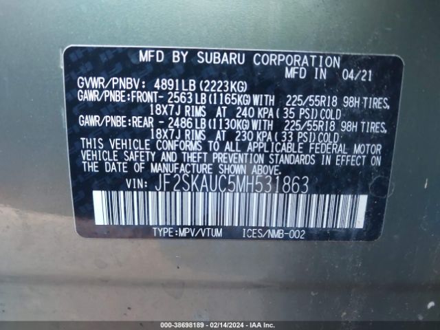 JF2SKAUC5MH531863 Subaru Forester Limited