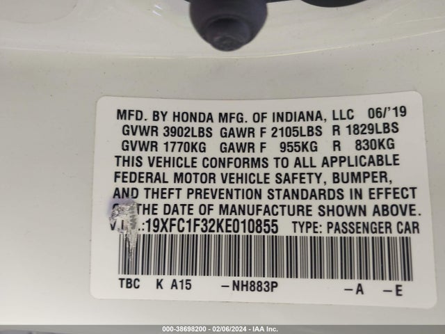 Honda CIVIC EX 2019 19XFC1F32KE010855 Image 9