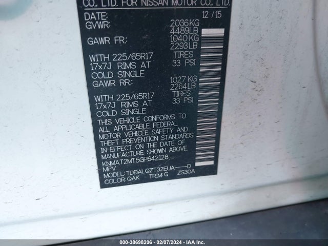 Nissan ROGUE SV 2016 KNMAT2MT5GP642128 Image 9