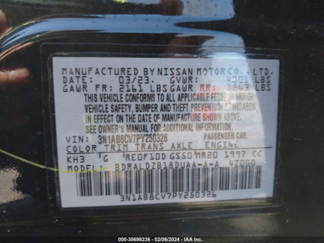 3N1AB8CV7PY250326 Nissan Sentra Sv Xtronic Cvt
