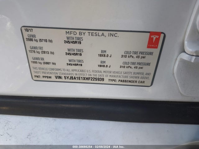 5YJSA1E1XHF225939 Tesla Model S 60/75