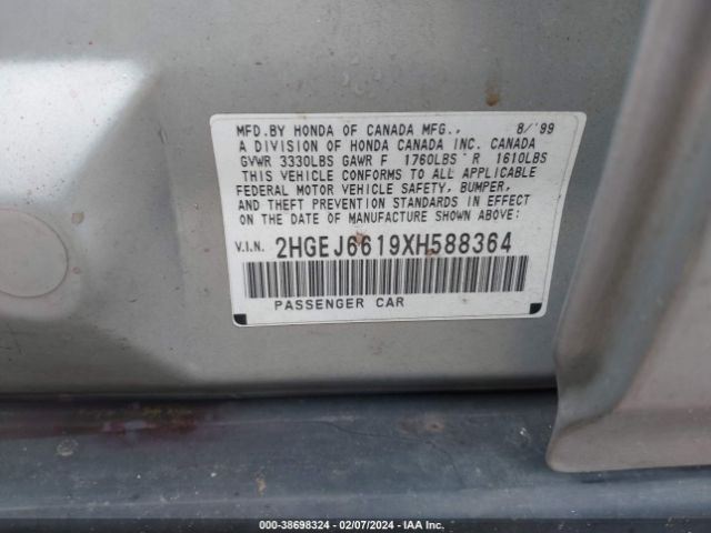 1999 HONDA CIVIC 2HGEJ6619XH588364 Photo 8