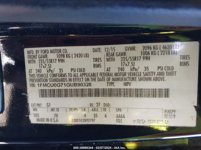1FMCU0G71GUB90328 Ford ESCAPE SE