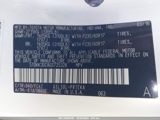 Toyota Sienna Le 8 Passenger 2016 5TDKK3DC8GS725328 Image 9
