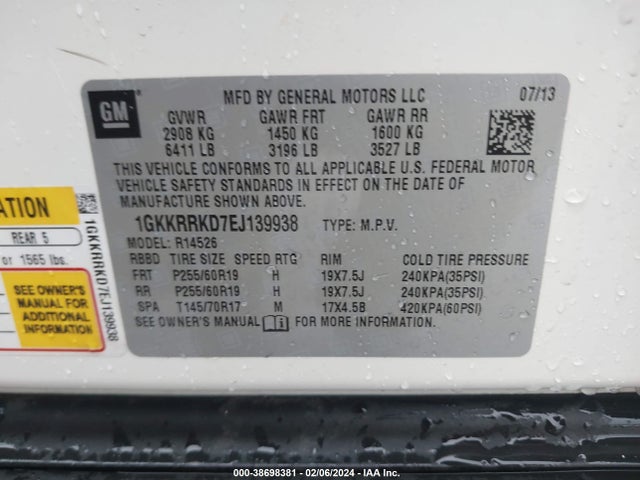 GMC Acadia Slt-1 2014 1GKKRRKD7EJ139938 Image 9