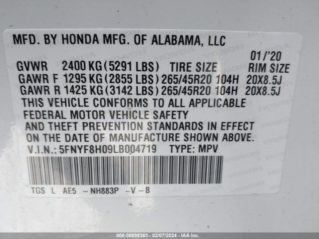 Honda Passport Awd Elite 2020 5FNYF8H09LB004719 Image 9