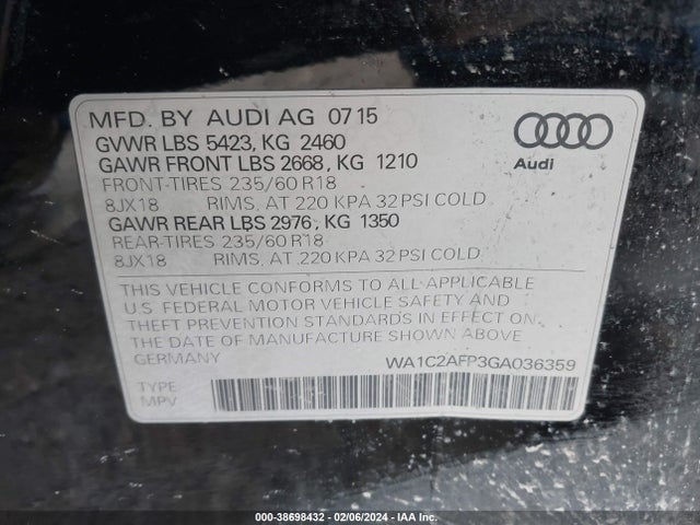 WA1C2AFP3GA036359 Audi Q5 2.0t Premium
