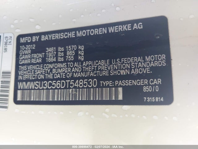 2013 MINI HARDTOP WMWSU3C56DT548530 Photo 8