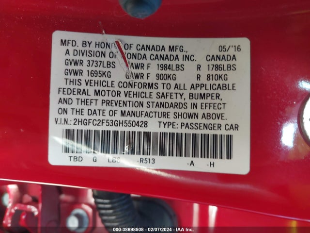 Honda Civic Lx 2016 2HGFC2F53GH550428 Image 9