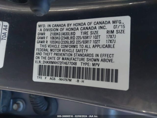2HKRM4H72FH677048 Honda Cr-v Ex-l