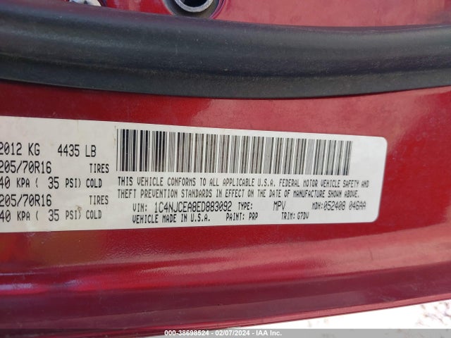Jeep Compass Latitude 2014 1C4NJCEA8ED883092 Image 9