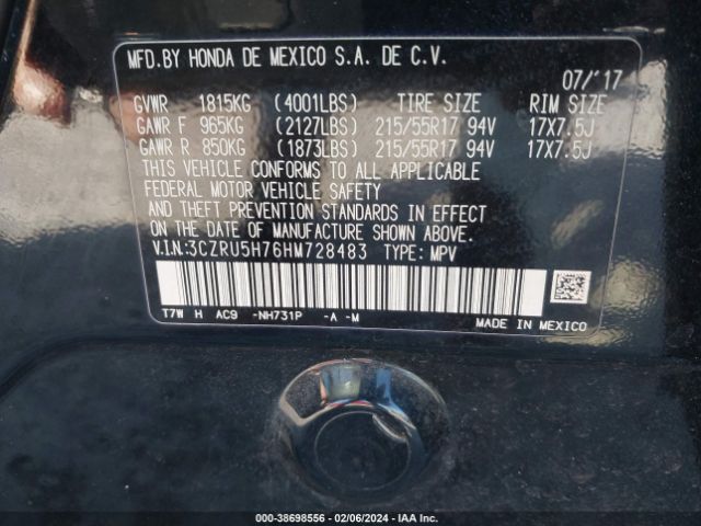 3CZRU5H76HM728483 Honda Hr-v Ex-l