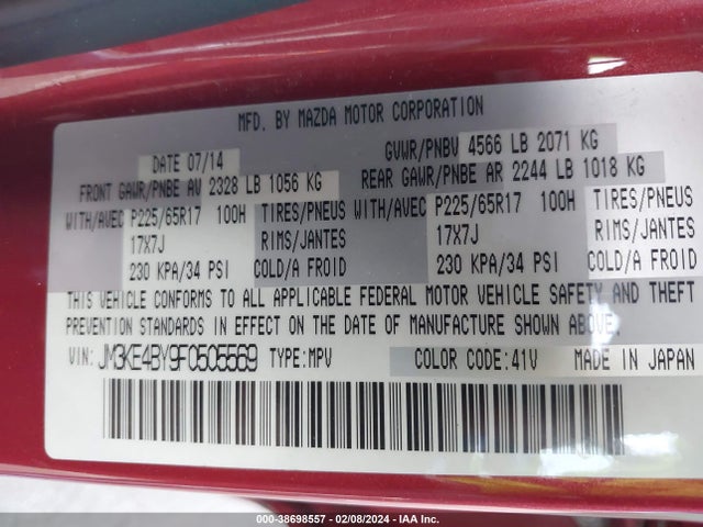 Mazda CX-5 SPORT 2015 JM3KE4BY9F0505569 Image 9