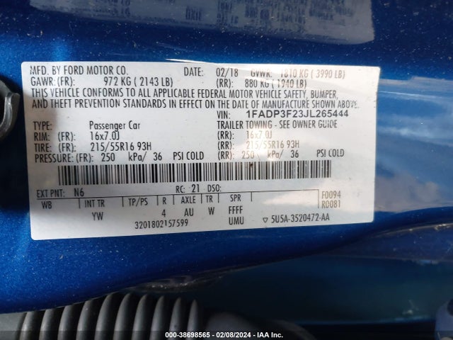 Ford FOCUS SE 2018 1FADP3F23JL265444 Image 9