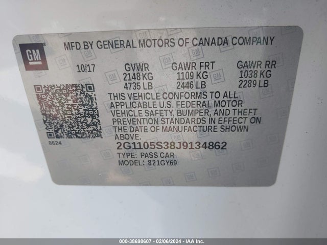 Chevrolet IMPALA 1LT 2018 2G1105S38J9134862 Image 9
