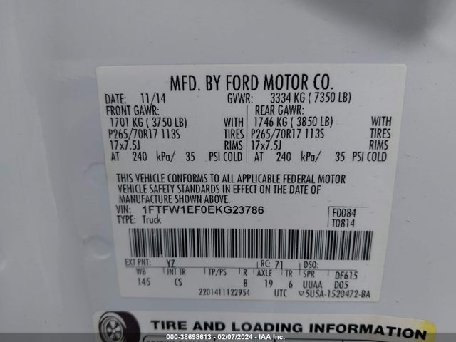 Ford F-150 Xl 2014 1FTFW1EF0EKG23786 Image 9