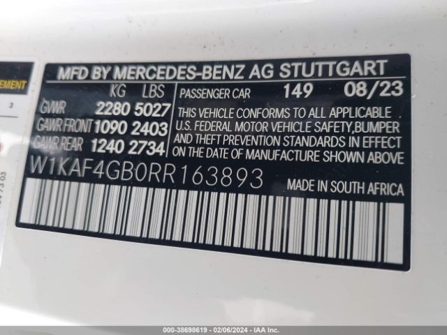W1KAF4GB0RR163893 Mercedes-Benz C 300