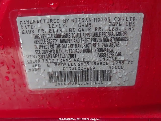 Nissan SENTRA SV 2018 3N1AB7AP1JL617661 Image 9
